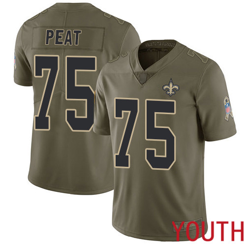 New Orleans Saints Limited Olive Youth Andrus Peat Jersey NFL Football #75 2017 Salute to Service Jersey->youth nfl jersey->Youth Jersey